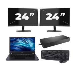 Acer TravelMate P214-54 - Intel Core i3-12e Generatie - 14 inch - 16GB RAM - 512GB SSD - Windows 11 Home + 2x 24 inch Monitor
