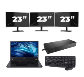 Acer TravelMate P214-54 - Intel Core i3-12e Generatie - 14 inch - 16GB RAM - 512GB SSD - Windows 11 Home + 3x 23 inch Monitor