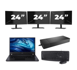 Acer TravelMate P214-54 - Intel Core i3-12e Generatie - 14 inch - 16GB RAM - 512GB SSD - Windows 11 Home + 3x 24 inch Monitor