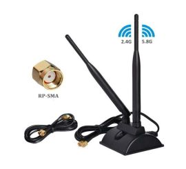 Dvoupásmová WiFi anténa s RP-SMA konektorem a magnetickou základnou pro router atd.