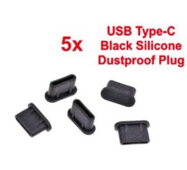 5* Silikonové protiprachové zátky pro port USB Type-C, barva černá*