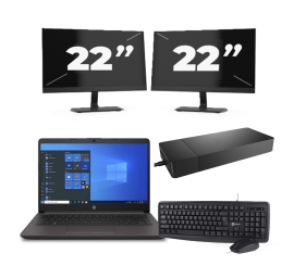 HP 240 G8 - Intel Core i3-10th Generation - 14 palců - 16 GB RAM - 256 GB SSD - Windows 11 Home + 2x 22 palcový monitor