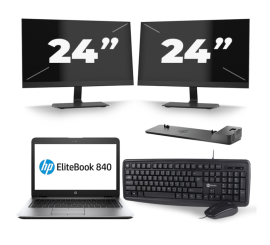 HP Elitebook 840 G3 - Intel Core i7-6th Generation - 14 palců - 16 GB RAM - 256 GB SSD - Windows 11 + 2x 24 palcový monitor