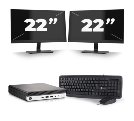 HP EliteDesk 800 G5 USFF - Intel Core i5-9st Generation - 8 GB RAM - 256 GB SSD - Windows 11 + 2x 22 palcový monitor