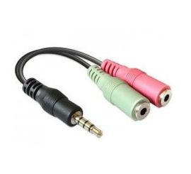 Audio Jack 3,5mm Y-Splitter, Stereo+Mikrofon, plochý kabel, bílá/červená