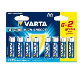 Alkalická baterie VARTA High Energy, AA/LR6, 1,5V, 6+2 Zdarma!