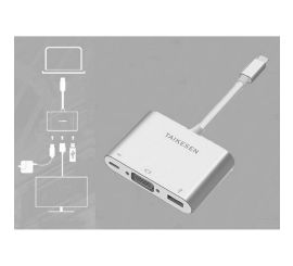 USB-C na USB 3.0/VGA/USB-C, stříbrný adaptér